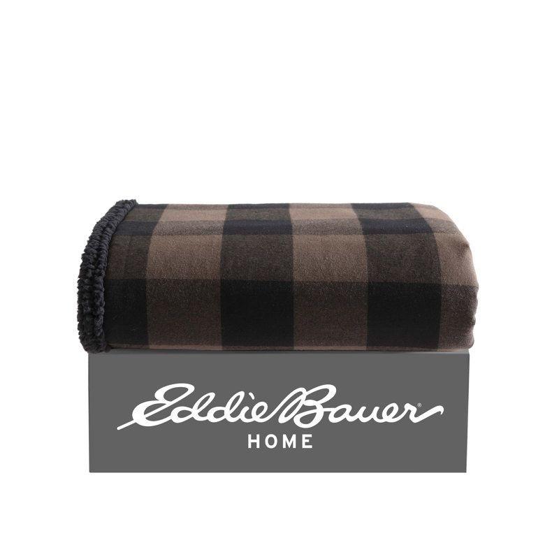 Brown Plaid Reversible Sherpa Cotton Throw Blanket