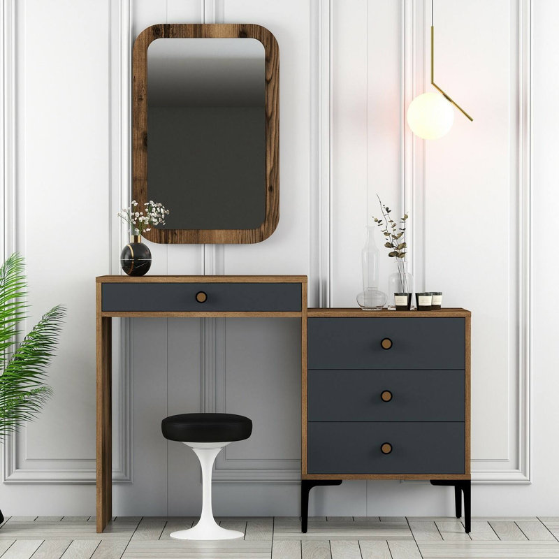 Chelcie Writing Desk, Walnut/Anthracite