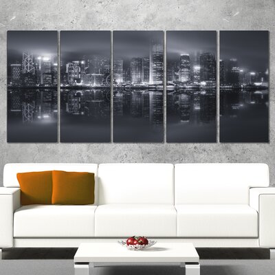 Hong Kong Black and White Skyline 5 Piece Wall Art on Wrapped Canvas Set -  Design Art, PT10980-401