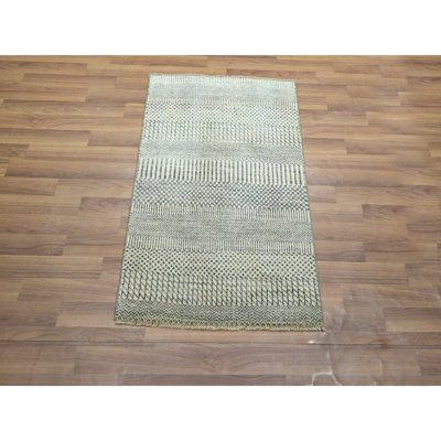 2 pi x 3 pi beige-gris, motif d'herbe moderne, noué à la main, laine avec touche de soie, ton sur ton, luxuriant et moelleux, échantillon, tapis, tapis oriental