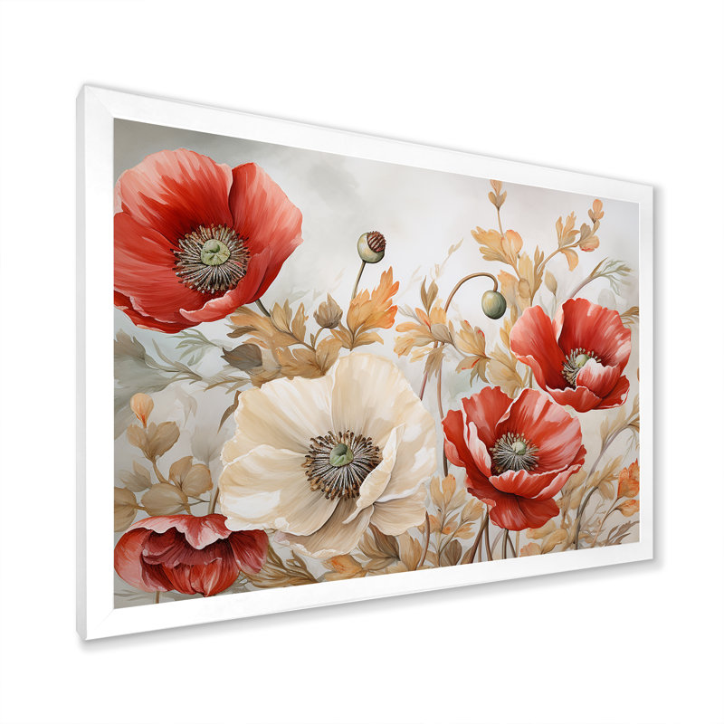 Charme des coquelicots dans Winter Delight II, Cadre simple blanc, H 12 po x l 20 po x P 1 po