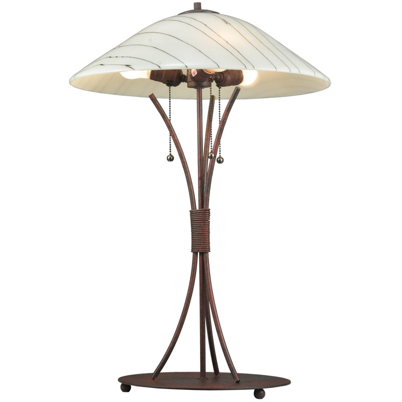 Midnight Sunset 3-Light Stained Glass Table Lamp in Black and Beige