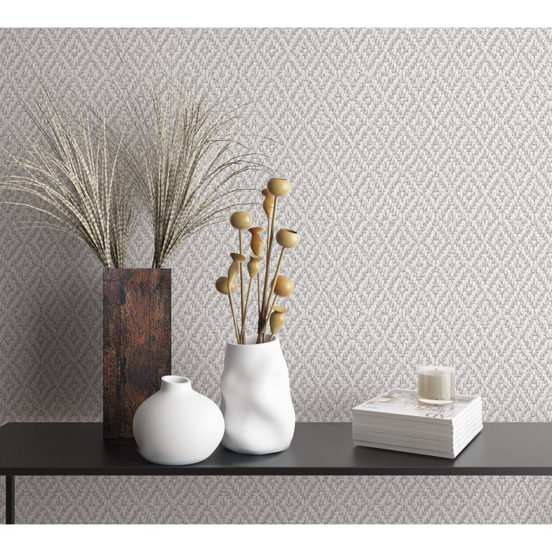 Flora Collection Diamond Weave Wallpaper Roll, White