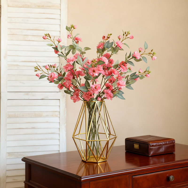 5 Stems Artificial Camellia Bouquet, 35.4 inch Long Stem Silk Simulation Flower, Home/Wedding Decoration Flower, Autumn Pink