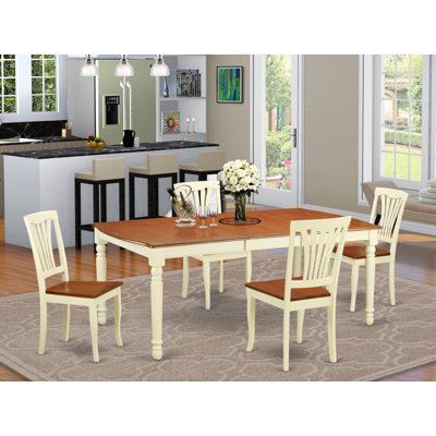 L'ensemble de table de cuisine 5 pièces pour 4 personnes comprend une table de salle à manger rectangulaire avec rallonge papillon et 4 chaises de salle à manger, 42 po x 78 po, babeurre et cerise