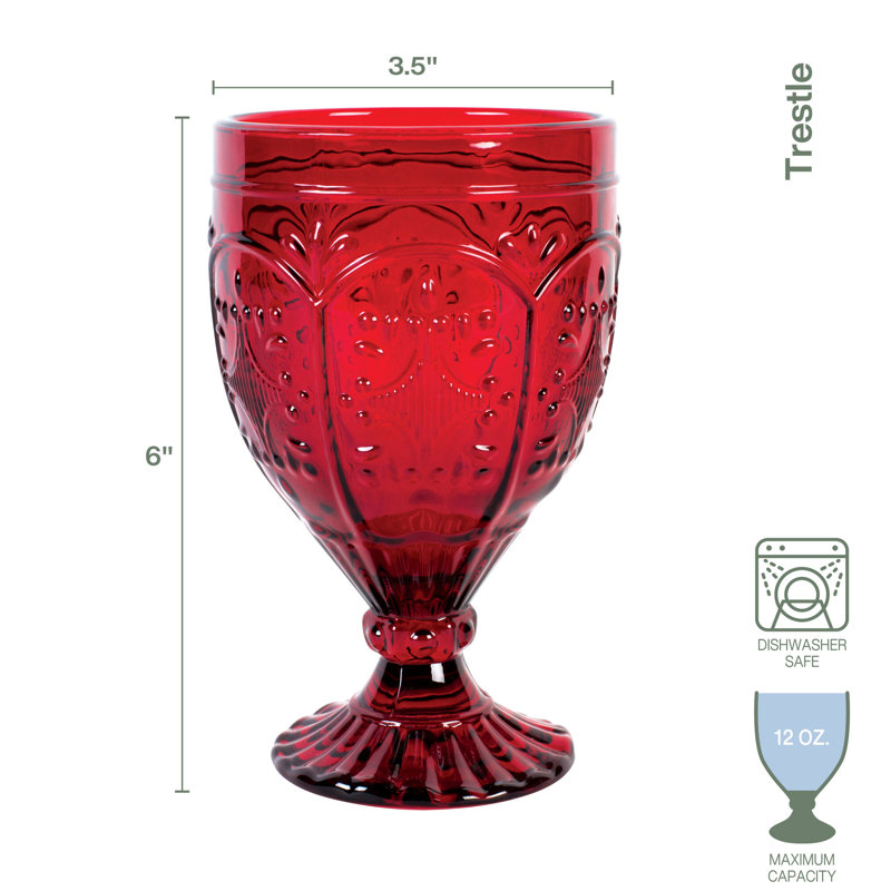 Vintage Red Embossed Glass Goblet Set of Four