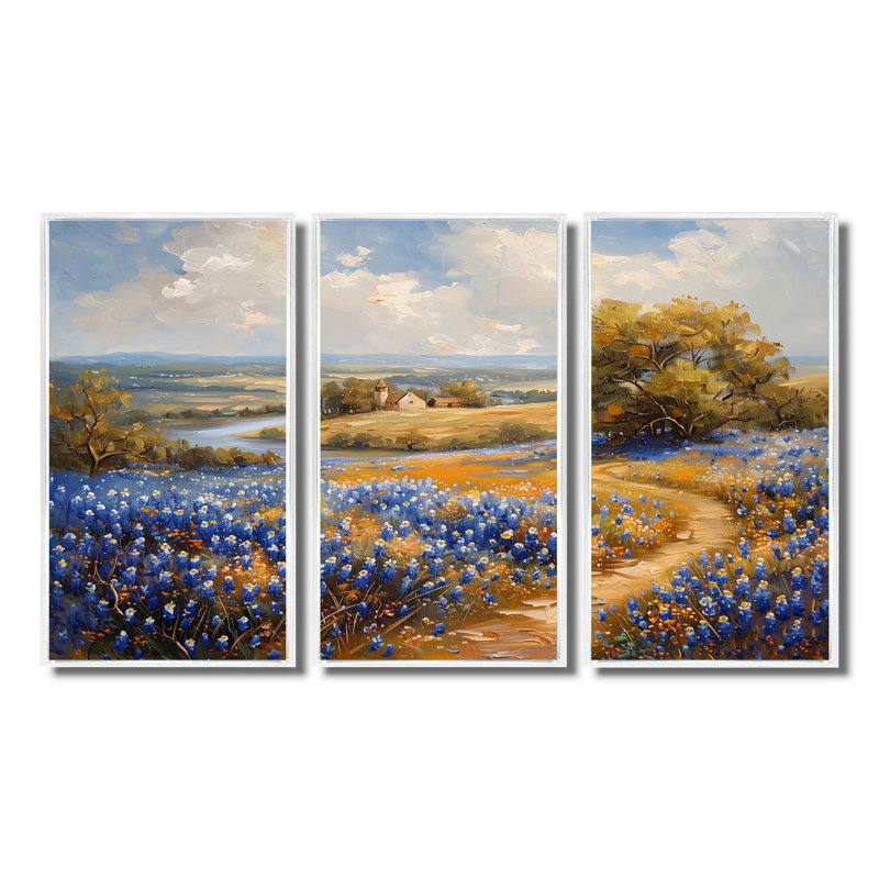 Ensemble de salon bleu et vert Meadow Blue Charm I - Blue Bonnets, White Floater Framed, H 28 po x l 36 po