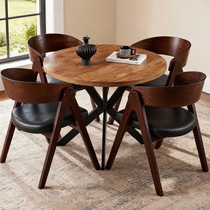 Contour 5 - Piece Dining Set, 5 Pieces: Table, 4 Chairs, Brown/Black