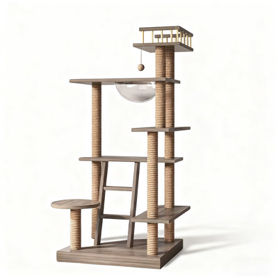 59-inch natural color multi-layer solid wood cat climbing frame
