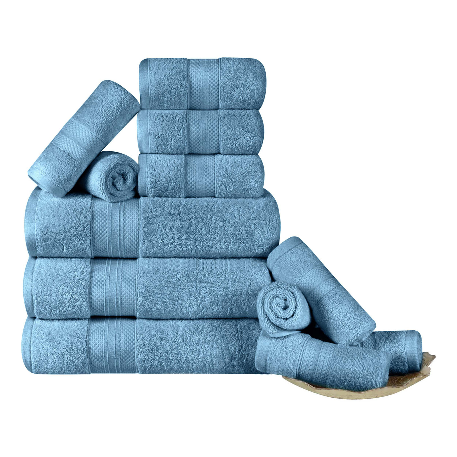 Finnian Ultra-Plush Heavyweight, 100% Turkish Towel Collection, Denim Blue, 12 Piece Towel Set