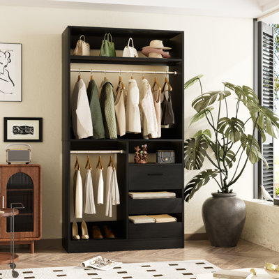 36" Closet System With 3 Drawers And 2 Rods,Shoes Storage