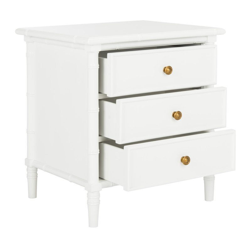 Elegant Amling 23'' W Nightstand –Glam Boho 3 Drawer Wood Chest with Bamboo Details & Neutral Finish, White