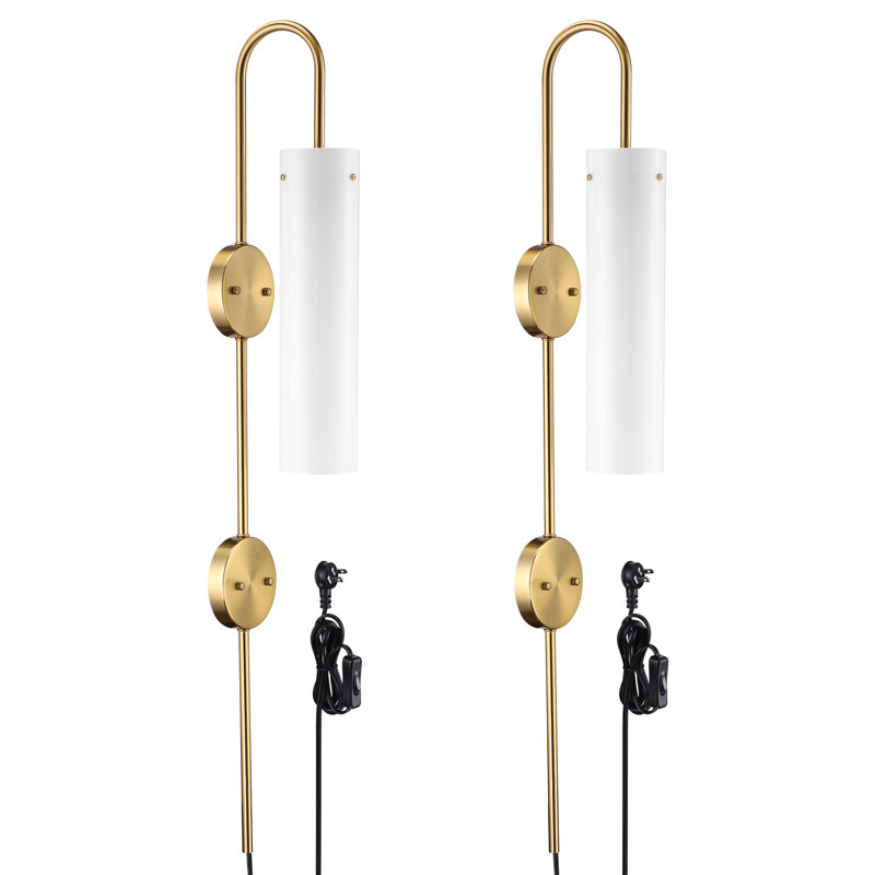 41 Inch Indoor Wall Sconce with Ribbed Glass Shade, E26 Base Modern Wall Lamp, Gold