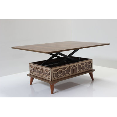 Modern Walnut Coffee Table, Adjustable Dimensions (35.4 x 15.0 x 23.6 inches) | 100% Melamine Coated Chipboard, Plastic Legs (5.9 inches) | Versatile Open Design, Stylish & Functional for Living Room or Office