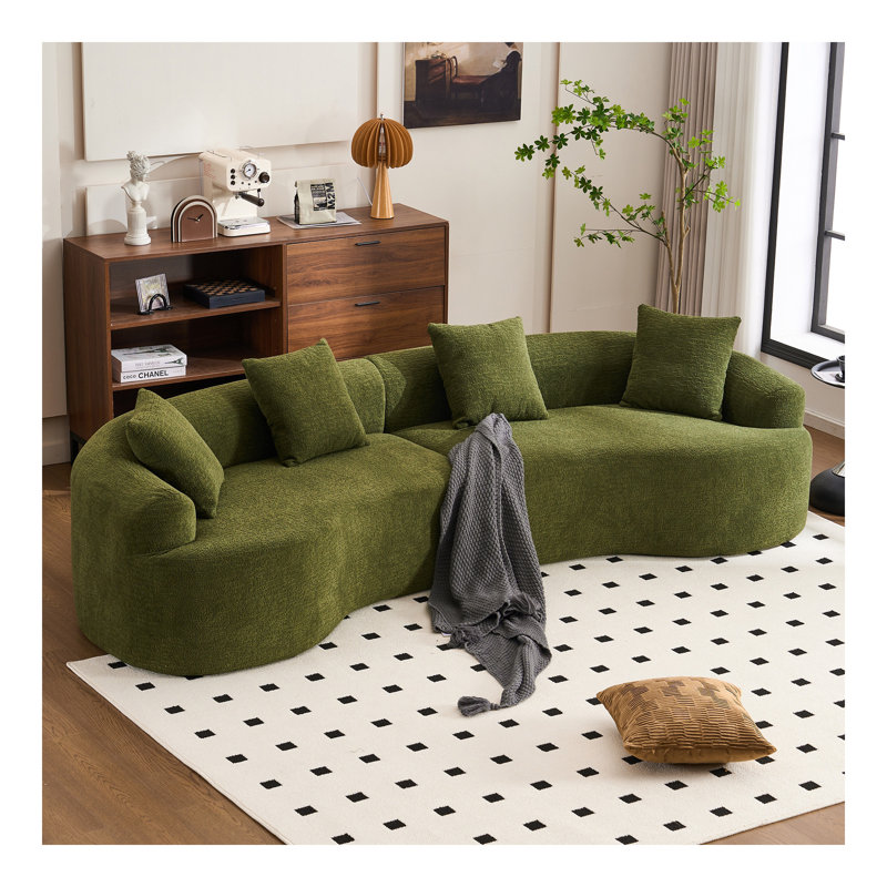 MODÈLE MODÈLE LY-025 COMFAIT: Canapé 4 places vert avec tissu chenille, 30D, éponge pleine dureté 60, 4 coussins pour le salon, canapé-lit modulaire pour la maison
