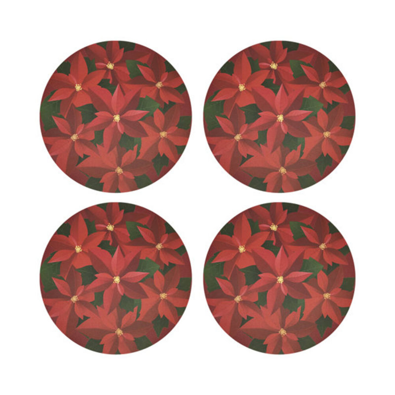 Christmas Poinsettia Vegan Leather Round Coasters