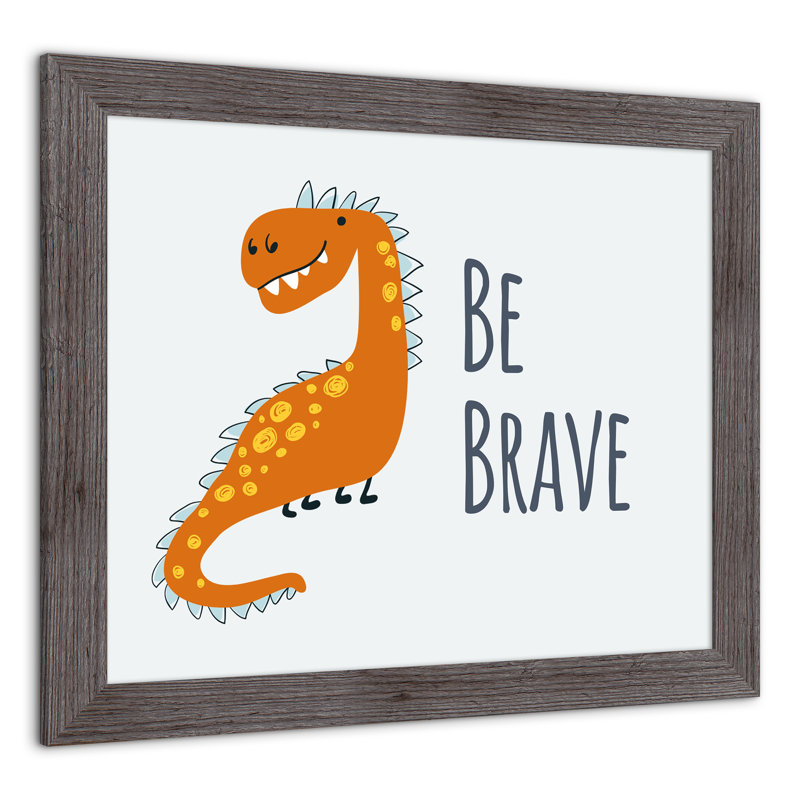 «Dino Be Brave», art encadré, Cadre gris, H 24 po x l 20 po x P 0,75 po