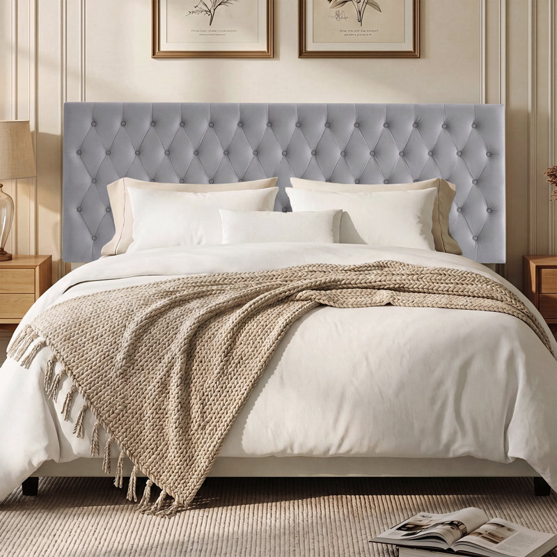 Tête de lit tapissier Aveigha Elegant, Très grand, Velours gris