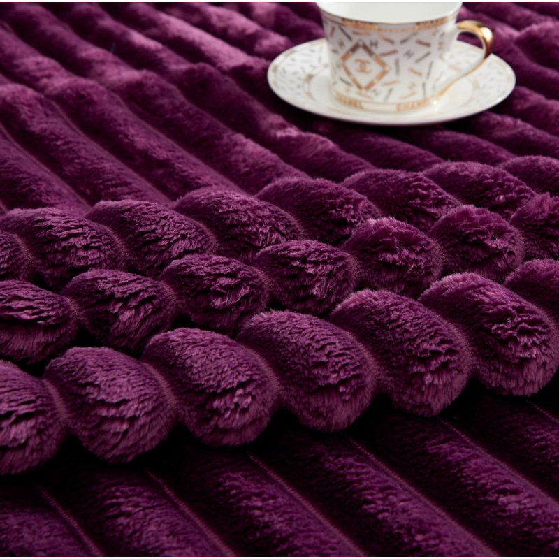 Luxury Soft Warm Ribbed Throw Faux Fur Blanket Sofa Bed Chair Fleece Small Large Machine Woven Throw Blanket, Aubergine