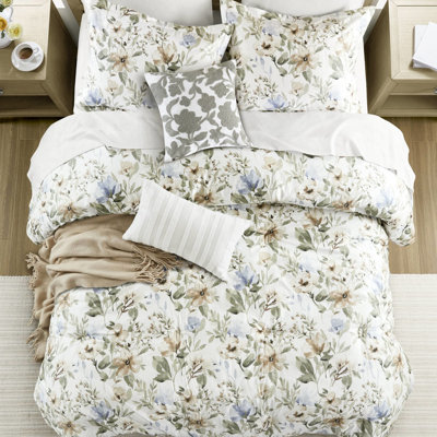 Édredon très grand 6 pièces à imprimé en coton, motif floral rafraîchissant, 100% pour la douceur, 300 g / m² trop rembourré, durabilité de la conception Bartack, coussins décoratifs avec imprimé floral surdimensionné de 300Tc de hauteur
