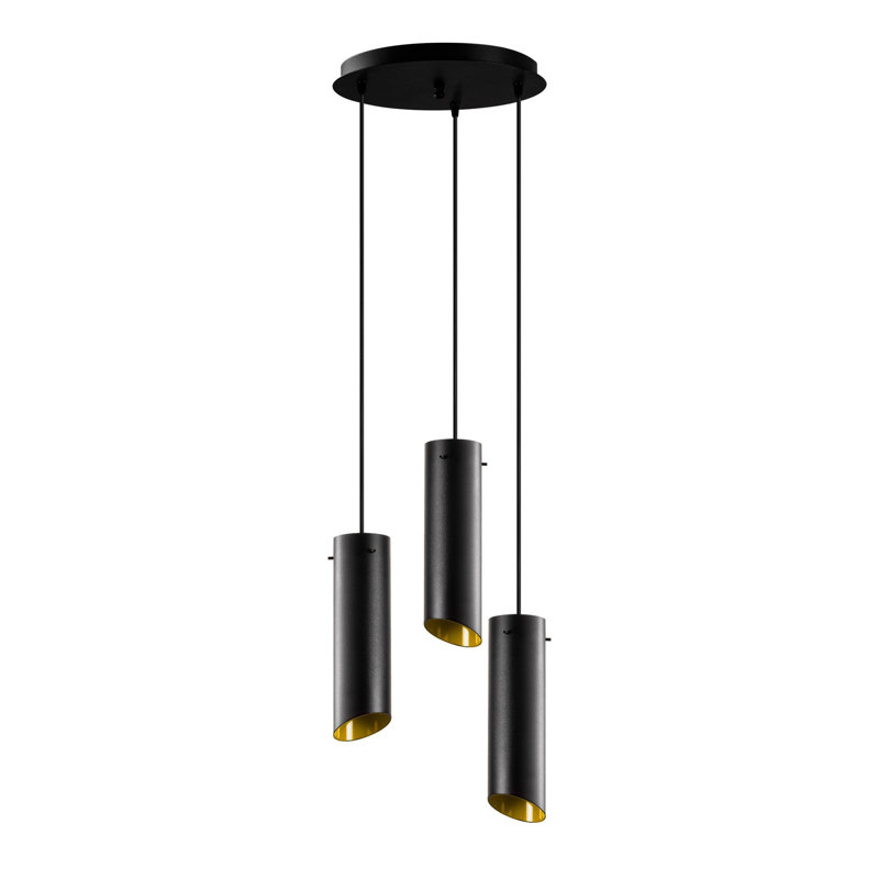 Luminaire suspendu cylindrique 3 lumières Aidie, Noir / Jaune