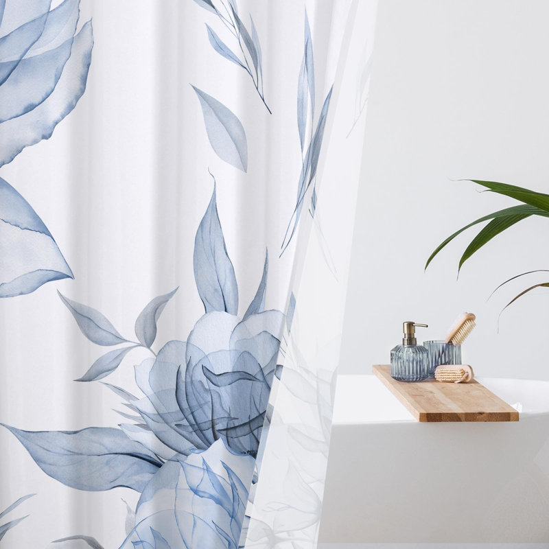 Rideau de douche bleu et gris à l'aquarelle Boho