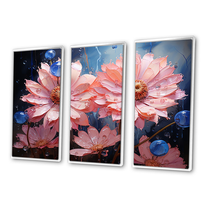 Ensemble d'art mural Neon Flourish, H 28 po x l 36 po x P 1 po, Cadre flottant blanc