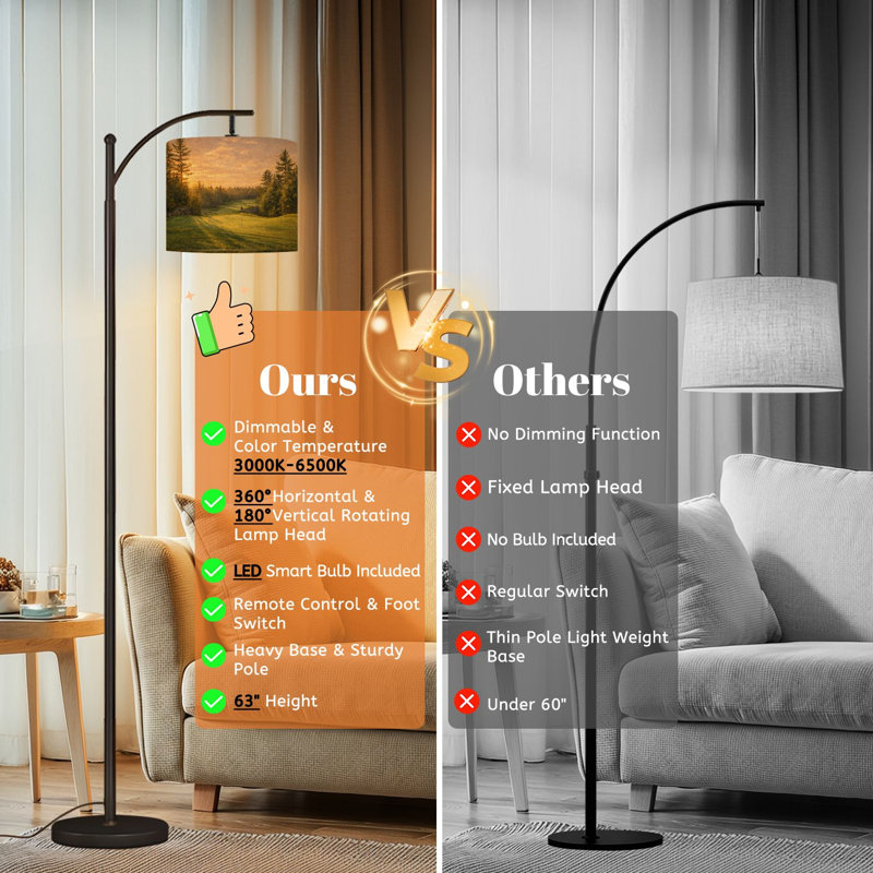 Lampe sur pied à arc avec abat-jour ajustable pour terrain de golf Sunset Muskoka