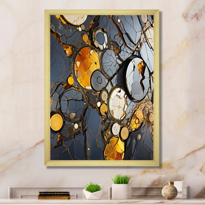 Marbre jaune et élégance I - art mural géométrique, Encadrement doré, H 32 po x l 16 po x P 1 po