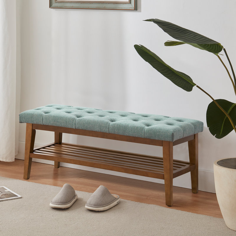 Upholstered Storage Bench, Teal Polyester