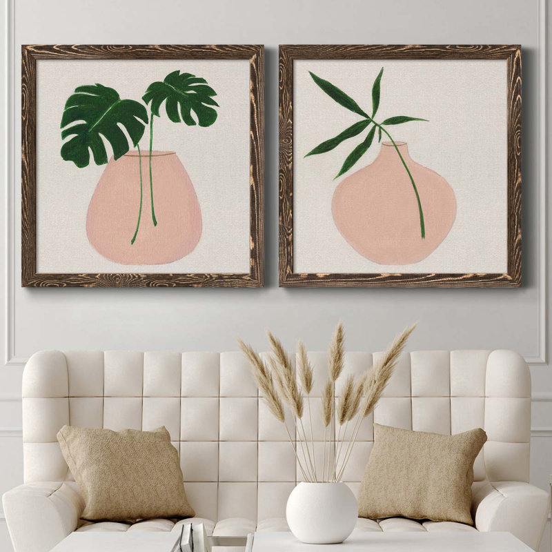 Simple Nature III - Ensemble de 2 peintures sur toile encadrées, H 27,5 po x l 55 po x P 1,5 po, Encadré de bois de noyer