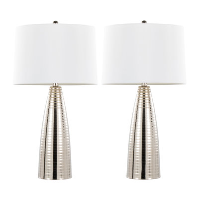 Ensemble de 2 lampes de table Maya en nickel poli avec abat-jour en lin blanc Maya - paquet de 2