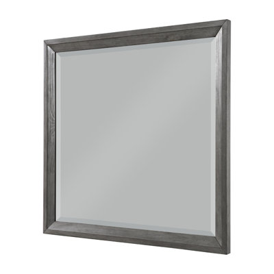 Stacy Vanity Dresser Mirror, Wire Brushed Gray Wood Frame, 39 X 41