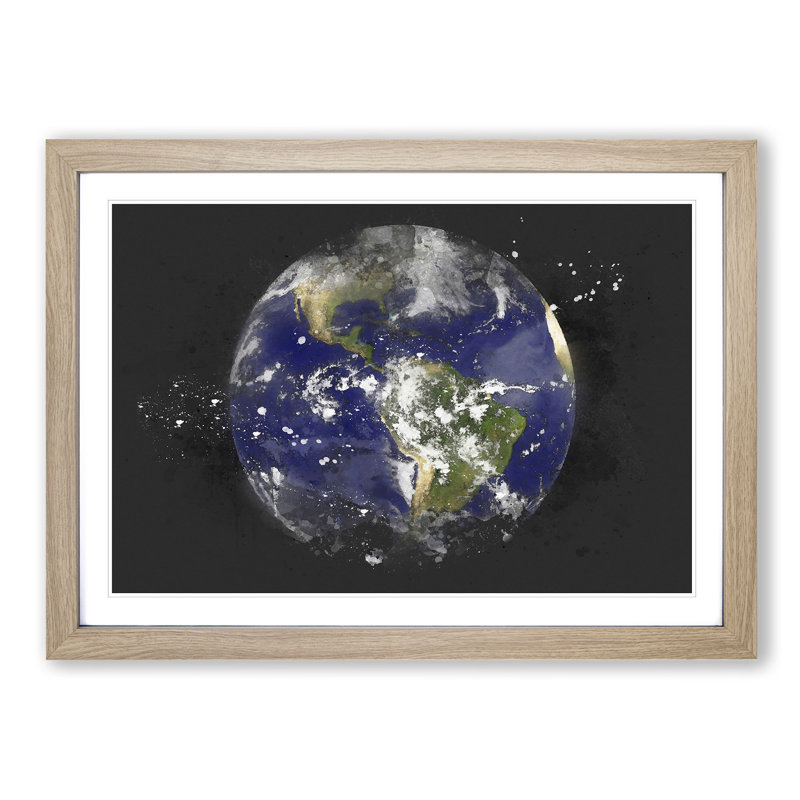 Satellite Image Of Earth - Picture Frame Graphic Art, 62cm H x 87cm W x 2cm D, Oak Framed