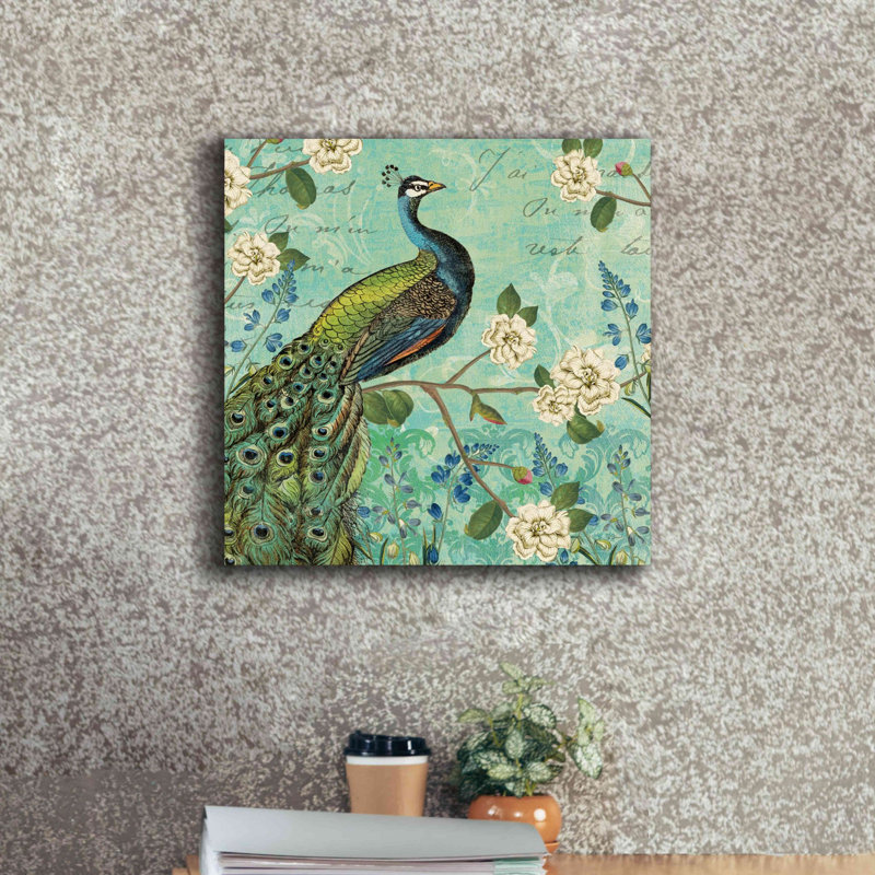 «Peacock Arbor V Blue» par Sue Schlabach, estampe numérique sur toile, L 18 po x H 18 po
