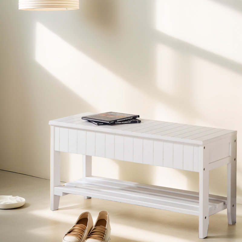 White Solid Wood Shoe Bench - Organized And Practical Storage With Generous, White