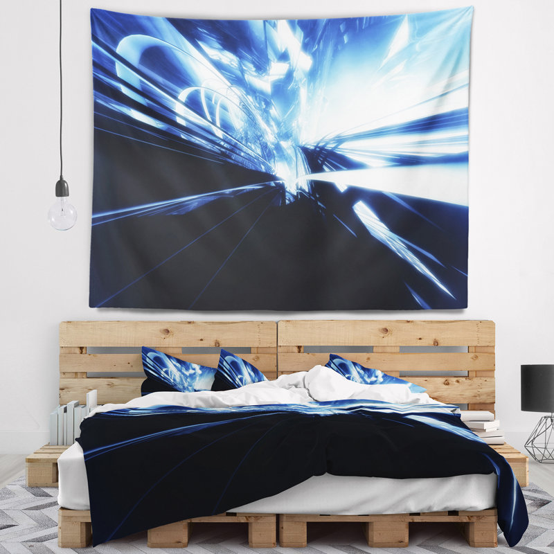 Tapisserie d'art abstrait bleu 3D, H 78 po x l 92 po