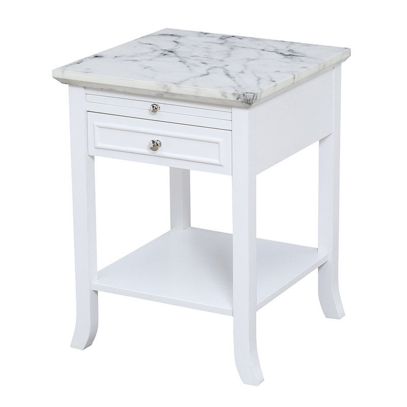 Table de bout avec rangement Carbin, Faux marbre blanc / blanc