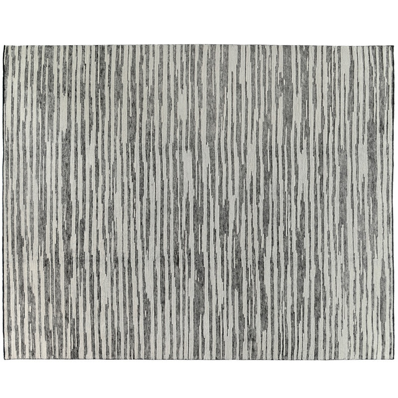Tapis unique en laine noué à la main gris / ivoire 9 pi x 12 pi