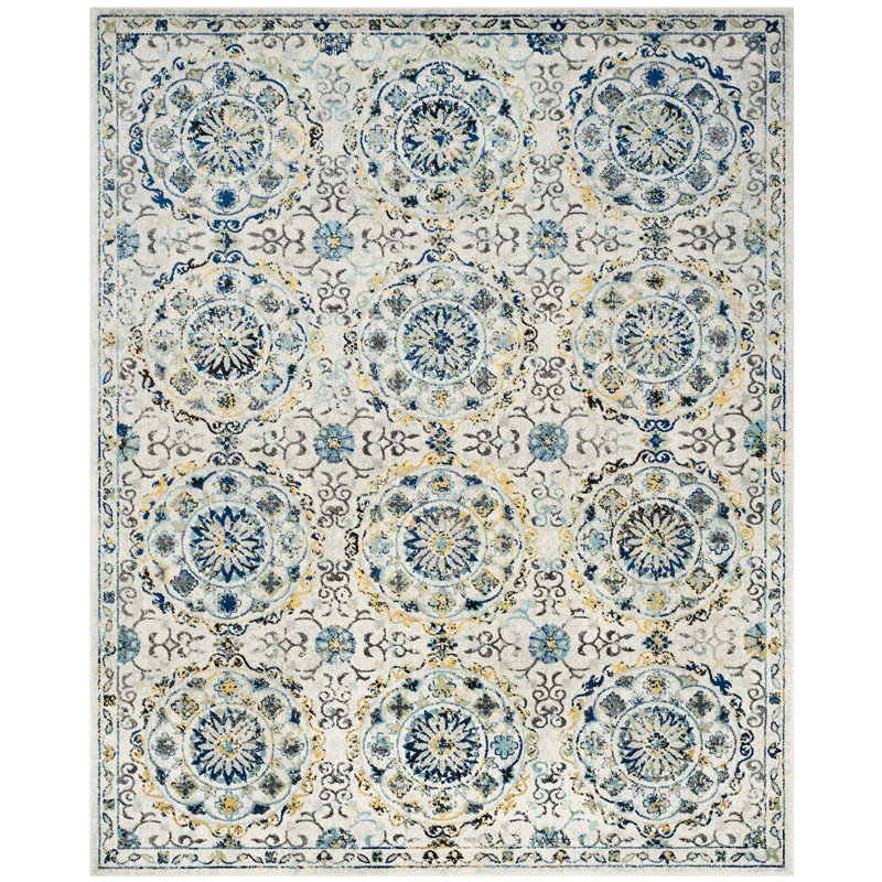 Tapis floral ivoire / bleu Osakis, Rectangle de 11 pi x 15 pi