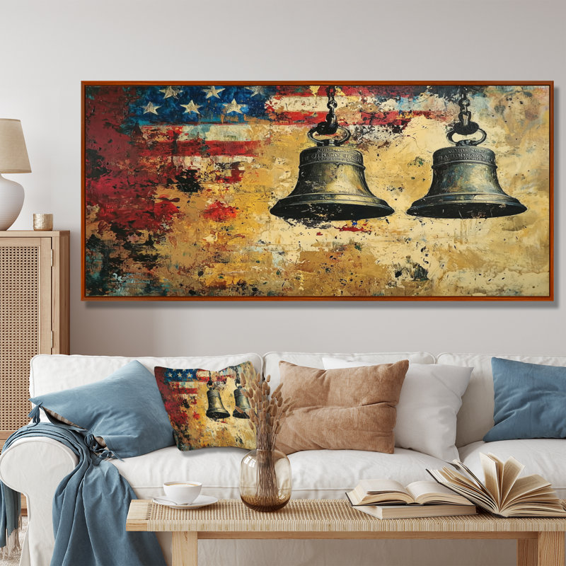 Lachan - USA Patriotist Wall Art Decor, 28" H x 60" W, Floater Framed Print, Brown