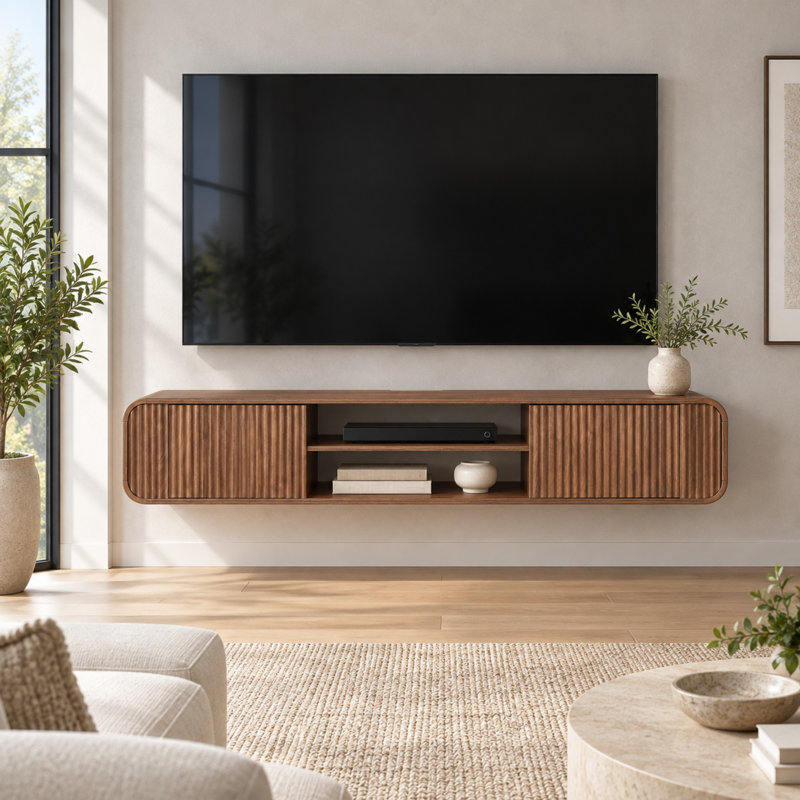 Meuble télé 63 po avec rangement ouvert, Noyer