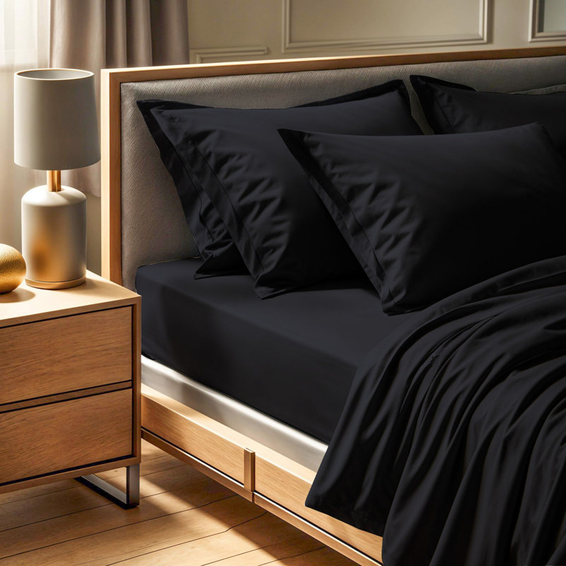 Premium Black King Fitted Sheet, 76 x 80 x 12 inches | 100% Cotton Ranforce, 145 Thread Count | Soft, Breathable & Machine Washable at 86°F | Perfect for Luxurious Sleep Experience & Easy Care