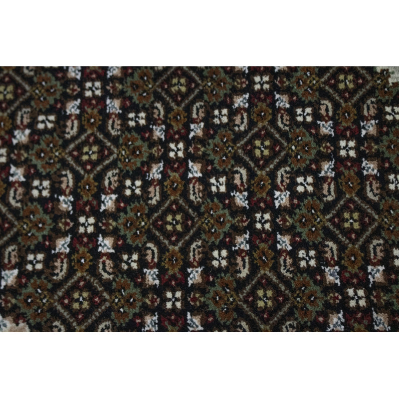 Tapis noir géométrique en laine noué à la main