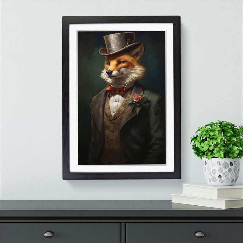 Fox Victorian No.2 - Single Picture Frame Print on Wood, Black Framed, 64cm H x 46cm W