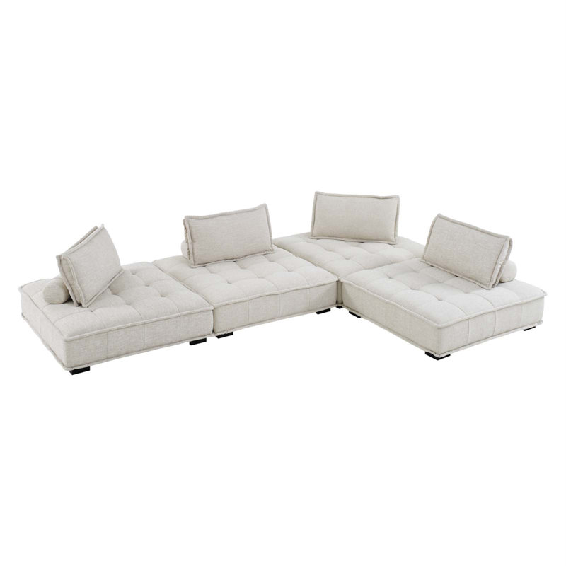 Modway Saunter, 4-Piece Sectional Sofa, Light Gray, Beige Polyester
