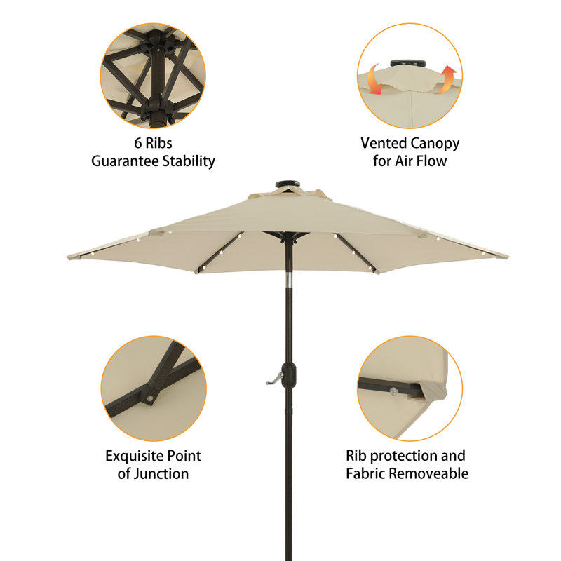 Parasol de marché lumineux 7,5 pi Atanase, Beige, H 84 po x l 86,6 po x P 86,6 po