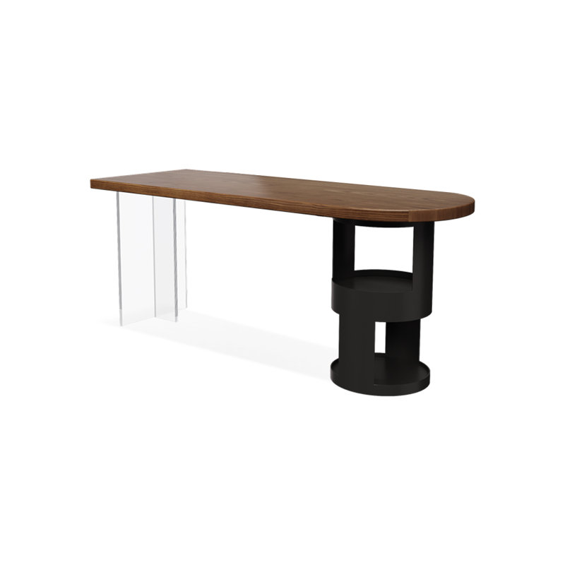 Nut-brown Half-circle Solid Wood desks, 29.53" H x 55.12" W x 23.62" D