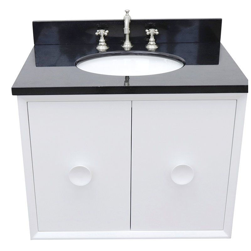 Crumley 31'' Single Bathroom Vanity with Top, White/Black Galaxy