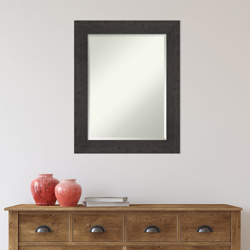 Akhia Narrow Beveled Wall Mirror, 29" x 23", Rustic Plank Espresso